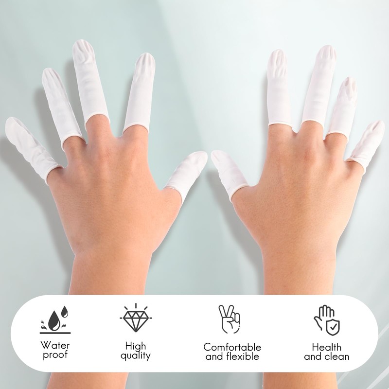 White Latex Finger Cots Finger Protectors, Disposable Medium-Sized Finger Gloves,
