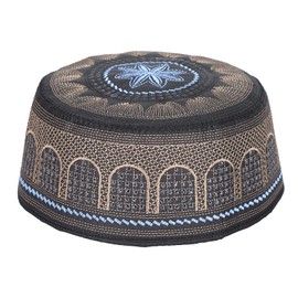 Hapivida Islamic Muslim Hat Black Embroidery Beanie Hat Men's Muslim Islamic Prayer Cotton Knitted Hat For Eid Ramadan Pray Eid Gift, black