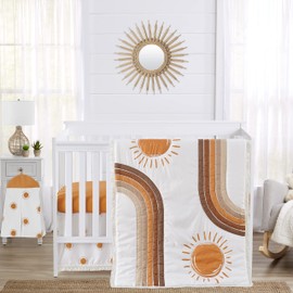 Sweet Jojo Designs 4-Piece Baby Crib Bedding Set (Vintage Rainbow Boho Sun) for Boys or Girls, Infants/Nursery incl. Blanket, Fitted Sheet, Skirt, Diaper Stacker (Bohemian, Neutral, Sunshine, Retro)