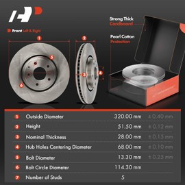 A-Premium 12.60 inch (320mm) Front Vented Disc Brake Rotors + Ceramic Pads Kit Compatible with Select Mazda Models - CX-5 CX5 2021, CX-9 CX9 2016-2021, 6-PC Set