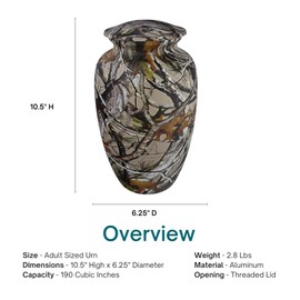 Classic Camouflage Cremation Urn for Ashes, Aluminum, Camouflage Urn, Adult Sized Cremation Urn, 10.5 Inches High