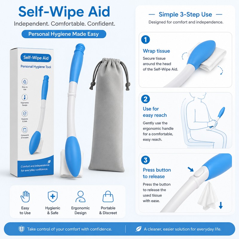 Long-Handle Self-Wipe Aid for Personal Hygiene – Foldable Toilet Tissue