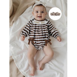 Mieeyali Newborn Baby Girl Football Outfits Game Day Romper Bubble Bodysuit Infant Sports Fall Clothes (Brown, 3-6 Months)