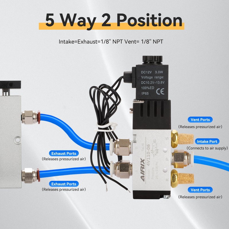 AIRIX 4V110-06 Pneumatic Solenoid Valve DC12V, 2 Position 5 Way,