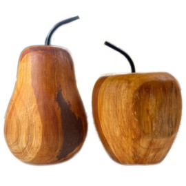 Darthome Vintage Hand Carved Wood Apple & Pear Fruit Sculpture Home Decorative Ornaments