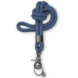 Dinalu, Key Chain, Key Chain with Carabiner with Black Metal, Universal Chain for Key Chain, Key Pendant, Long Neck Lanyard, Middle Blue