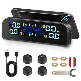 HuuppHip TPMS Tyre Pressure Monitoring System, Solar & USB Smart Tire Safety Monitor with 4 External Cap Sensors, Tire Pressure Auto Alarm System, Real-Time Pressure