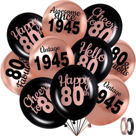 80th Birthday Balloons for 80th Birthday Decorations Men Women Black Pink 12inch Latex Confetti 24pcs Balloons for 1945 Party Birthday Supply