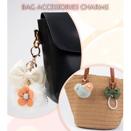 HONYJOOM Cute Keychain, Off White Keychain, Mouse Ear Fluffy Keychain Accessories Bow Backpack Purse Charm, Wristlet Keychain (White Keychain)