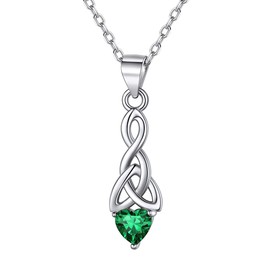 925 Sterling Silver May Simulated-Emerald Birthstone Love Heart Celtic Knot Pendant Necklace for Women