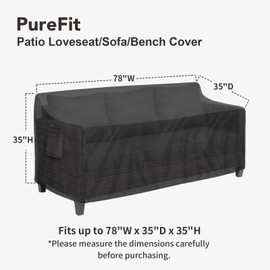 PureFit Outdoor Couch Cover Waterproof Patio Sofa Furniture Covers, 3-Seater Outdoor Cover with Air Vent and Handles, 78W x 35D x 35H Inches, Black