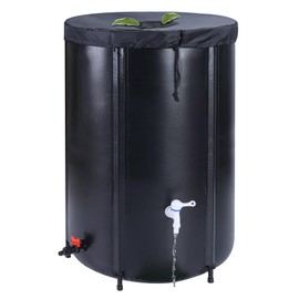 Rihogar 65 Gallon Collapsible Rain Barrel Water Tank - Portable Rainwater Collection System with Spigot Overflow Kit - Water Storage for Garden, Black