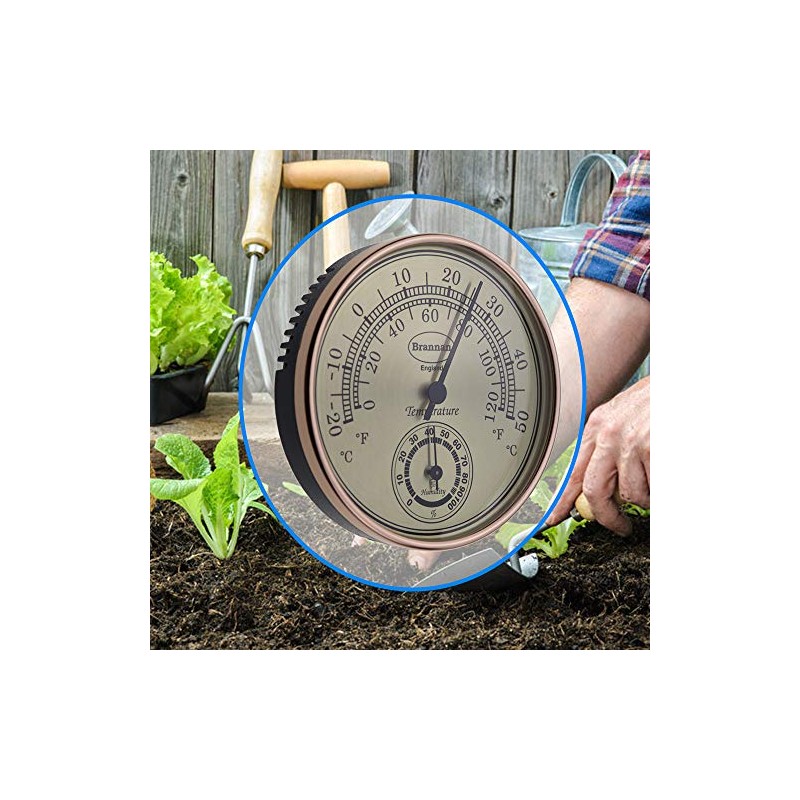 Termómetro higrómetro con esfera dorada para jardín, invernadero, oficina, temperatura