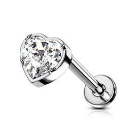 OUFER Titanium Helix Piercings 16G Ear Piercing Earring Cartilage Flat Back Conch Piercing Ring Tragus Lip Piercing Labret Internally Thread Heart CZ Bar Upper Top Lower Ear Studs Jewellery 8 mm,