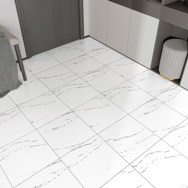 FunStick Peel and Stick Floor Tile White Marble Vinyl Flooring
