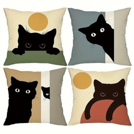 [Suyawa] Cushion Cover Cat 45x45 Set of 4 Types Cat Pattern Stylish Scandinavian Cushion Cover Cat 45