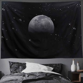 TUGCAY Black Moon Star Sky Tapestry Black Tapestries Wall Hanging for Bedroom College Dorm Living Room Aesthetic Decoration(39.4x59.1 Inch)