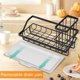 Claumeng Kitchen Sink Caddy Organizer Stainless Steel Sink Caddy Holder Drainage Sink Sponge Tray Removable Sponge Caddy Rack Rustproof Sink Brush Holder Sink Caddy Washable for Sink Countertop Kitche