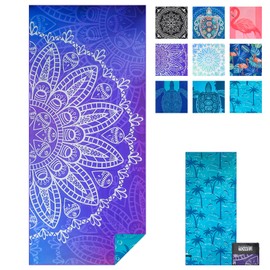 Beach Towel, Extra Large Microfibre Towel for Adult 180x80cm, Sand Free Quick Dry Lightweight Beach Towel, Double Sides with Mesh Bags for Pool, Yoga, Gym(Purple Mandala)