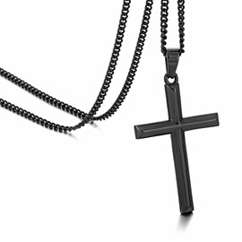 Speroto Cross Necklace for Men, Stainless Steel Mens Necklace with Cross Pendant, Cross Necklace Simple Jewelry Gift for Men Women (18“+2”, Black)