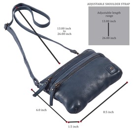 Wise Owl Accessories Small Triple Zip Real Leather Women's Crossbody- Premium Vintage Crossover Shoulder Sling bag (Ocean blue Washed Vintage) 6'' x8.5'' x 1.5''
