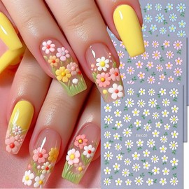 Spring Flower Nail Stickers 5d Embossed Nail Decals Cute Flower Nail Art Stickers Decals for Women Girls Manicure Adhesive Nail Decals DIY Sticker for Nails Art Decoration 6sheets