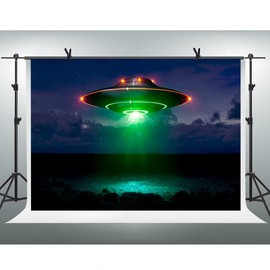 Mysterious UFO Alien Backdrop, 7X5ft, Night Green Light Photography Background, Aerospace Party Decor Banner Wallpaper Photo Booth Prop BJXYFH229