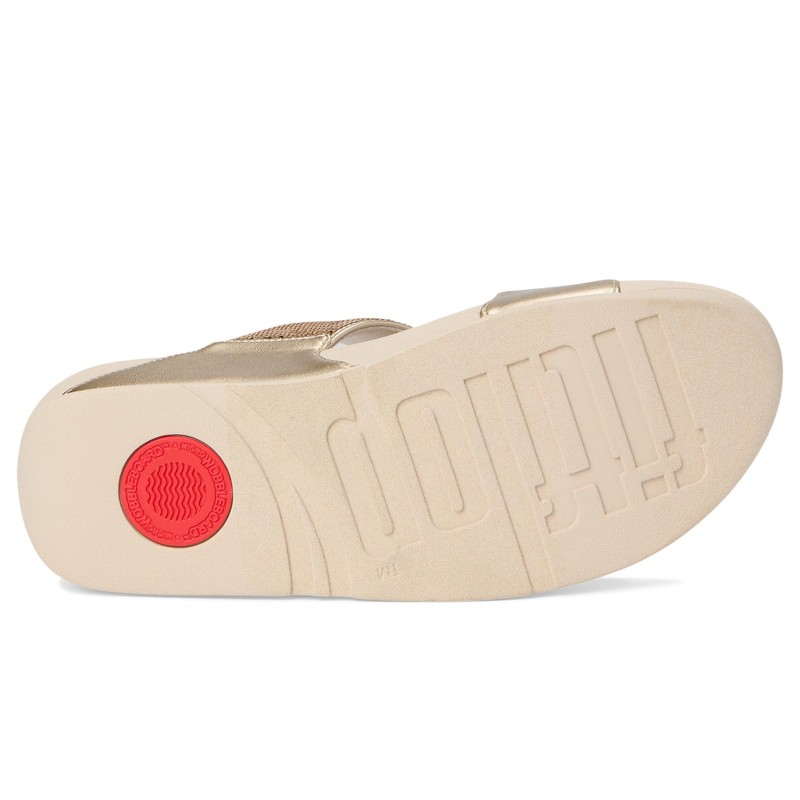 FitFlop Women's Lulu Sequin Slides Wedge Sandal, Platino, 7