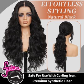 Synthetic Lace Front Wigs Pre Plucked 13x4 HD Lace Black Wigs For Black Women 26 Inch Long Wavy 100% Futura Premium Wig Ready to Wear Beginner Friendly Daily Party Use