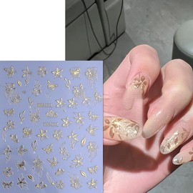 Butterfly Flowers Leaf Nail Stickers for Nails 3D Self-Adhesive Black Silver Gold Butterfly Flower Leaf Nail Designs Decals Sticker DIY Manicure Decoration Supplies Charms for Women Girls Nails