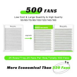 500 Premade Fans Lash Extensions 10D 14mm Single Length Promade Lash Fans 0.03 D Curl Premade Eyelash Fans Pointed Thin Base Handmade Volume Premade Lash Extensions(10D,0.03-D-14mm)