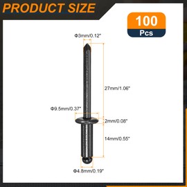 sourcing map 100Pcs 3/16"x1/2" Round Head Blind Rivets, Zinc-Plated Carbon Steel Grip and Mandrel Cap Blind Rivets, Black