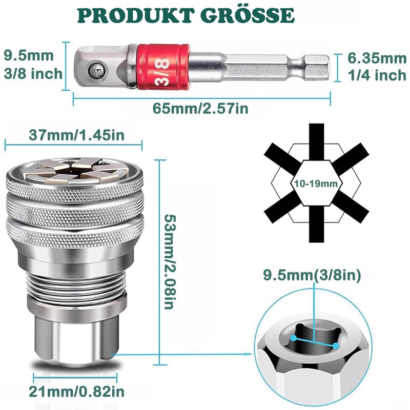 KEWAYO Adjustable Universal Socket, Super Socket Wrench Fits Standard Sizes