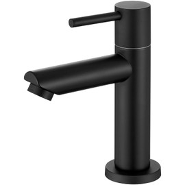 ANYCEE Cold Water Tap Black for Guest Toilet with Spout Height 9.34 cm, Cold Water Tap Bathroom Black, Sink Tap Only Cold Water with Replacement Bubbler & Connection Hose