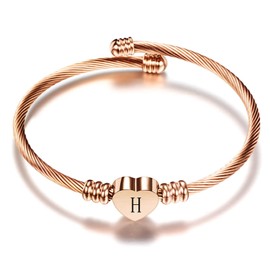 OutstandLong Initial H Letter Rose Gold Cuff Bracelet for Women Wife Alphabet Heart Expandable Charm Bracelets