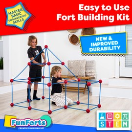 Power Your Fun Fun Forts Kids Tent for Kids - 81 Pack Fort Building STEM Toys Kit, Construction Toys Play Tent Indoor and Outdoor Playhouse for Kids with 53 Rods and 28 Spheres (Red, Blue)