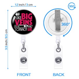 YAZMEEN I Like Big Veins and I Cannot Lie Retractable Badge Reel with Alligator Clip Funny ID Badge Holder for IV Nurse Funny Hematology Badge Clear Name Card Holder for Phlebotomist Nursing Doctor