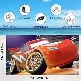 RFJYGWQM Raring Cars Beach Towel, 3D Cartoon Beach Towel, Ultra Fine Fiber Quick Drying, Suitable For Adults and Children Camping, Tourism, Vacation, Swimming Pool, 75 * 150CM