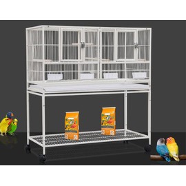 Combo Breeding Stacker Center Divided Breeder Bird Flight Double Rolling Cage Side Breeding Nest Door Feeder Doors with Water Food Cups Natural Wood Perch Easy Clean Pull Out Tray
