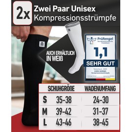 CORE GORIMO - 2 Pairs - Compression Stockings Men & Women - Breathable - Support Stockings & Compression Socks for Standing Occupations, Flight and Sports, black