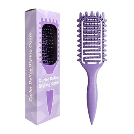 Detangling Hair Brush for Curly Hair – Defines Curls, Reduces Frizz – Vented, Non-Slip Grip – Suitable for Wet & Dry Hair – Women, Men & Kids (Purple)