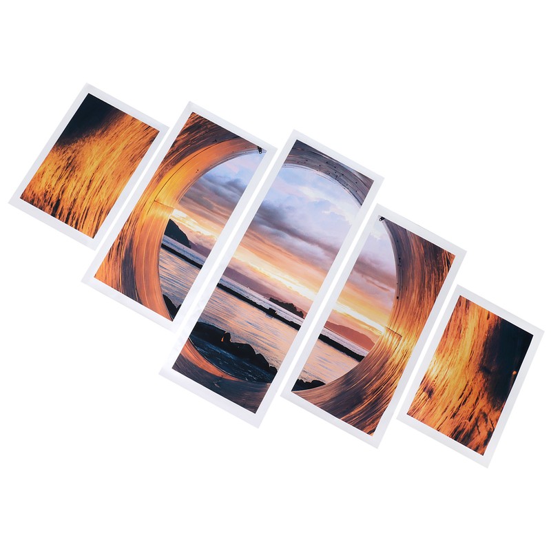 5PCS Frameless Canvas Painting Seaport Pattern Wall Art Picture for