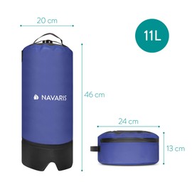 Navaris Camping Shower, Solar Shower, Garden Shower with Pump – 11 Litre Solar Shower with Foot Pump – Portable Outdoor Travel Shower – Mobile Camping Shower