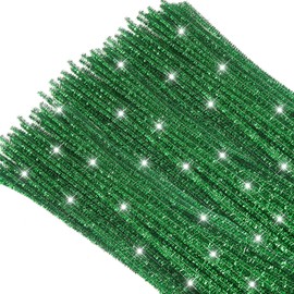 TOAOB 100pcs Glitter Pipe Cleaners Green Metallic Pipe Cleaners Craft Supplies 6mm x 12 Inch Chenille Stems Pipe Cleaners for Art DIY Crafts Decorations