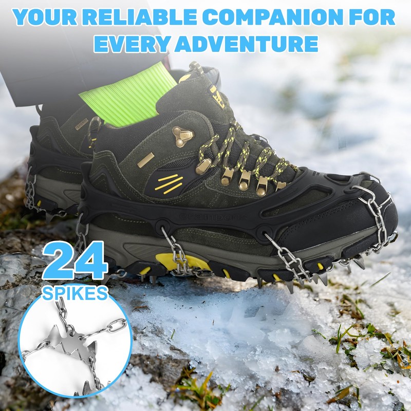 24 Teeth Mountain Boots Crampons (Black, XL)
