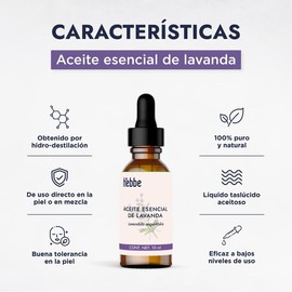 Hebbe - Aceite Esencial de Lavanda 100% Puro, Relajante y Cicatrizante para Aromaterapia y Cosmética, 10 ml