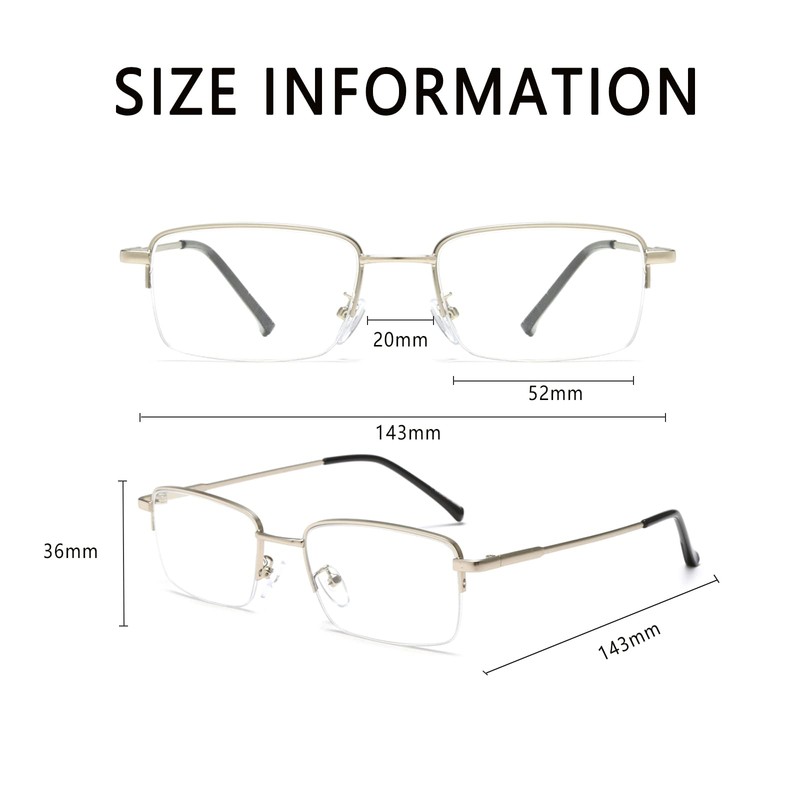 LJCZKA Blue Light Filter Glasses Half Frame Rectangular Men Glasses
