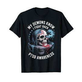 Reaper PTSD My Demons Know I Fight Mental Health Awareness T-Shirt