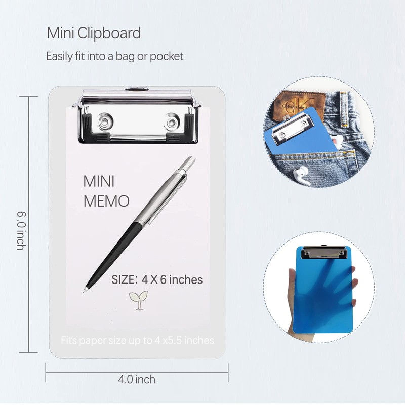 AZWOOD Mini Clipboard, 10 x 15 cm Plastic Clipboard, Small