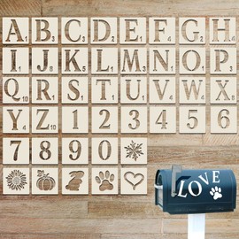 Prasacco 42 Pieces Alphabet and Numbers Stencils, 2 INCH Reusable Plastic Letter Numbers Templates Drawing Art Craft Stencil for Painting on Wood Wall Fabric Rock Chalkboard Signage DIY